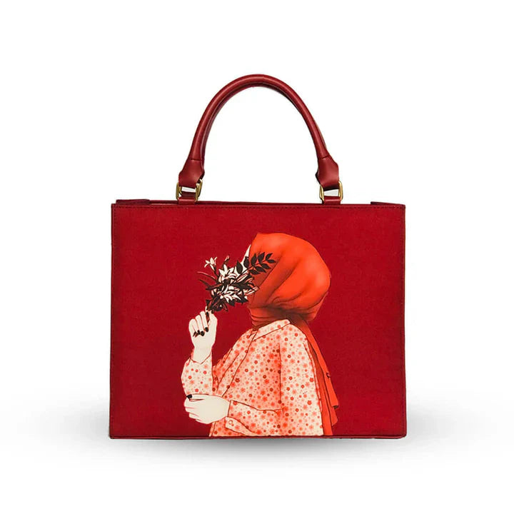 Hijab girl red tote bag
